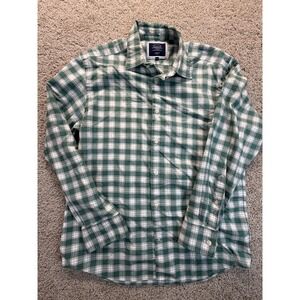 Charles Tyrwhitt Men's Classic Fit Non‑Iron Plaid Shirt – Green/White – Size Med